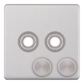 Selectric 5MPLUS-171 5M-PLUS Screwless Satin Chrome 2 Aperture Empty Dimmer Plate with Knobs image