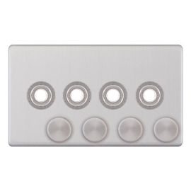 Selectric 5MPLUS-173 5M-PLUS Screwless Satin Chrome 4 Aperture Empty Dimmer Plate with Knobs image