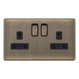 Selectric 5MPLUS-622 5M-PLUS Screwless Antique Brass 2 Gang 13A 2 Pole 2 Earth Terminal Switched Socket