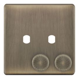 Selectric 5MPLUS-671 5M-PLUS Screwless Antique Brass 2 Gang Empty Dimmer Plate with Knobs image