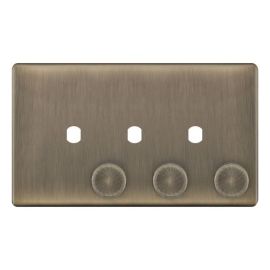 Selectric 5MPLUS-672 5M-PLUS Screwless Antique Brass 3 Gang Empty Dimmer Plate with Knobs image