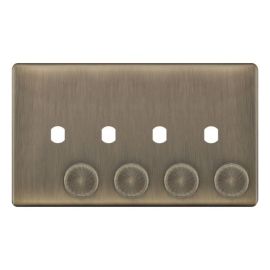 Selectric 5MPLUS-673 5M-PLUS Screwless Antique Brass 4 Gang Empty Dimmer Plate with Knobs