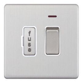 Selectric 5MPLUS-729 5M-PLUS Screwless Satin Chrome 13A 2 Pole Neon Switched Fused Spur Unit - White Insert image