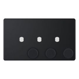 Selectric 5MPLUS-872 5M-PLUS Screwless Matt Black 3 Gang Empty Dimmer Plate with Knobs