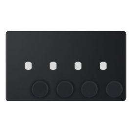 Selectric 5MPLUS-873 5M-PLUS Screwless Matt Black 4 Gang Empty Dimmer Plate with Knobs