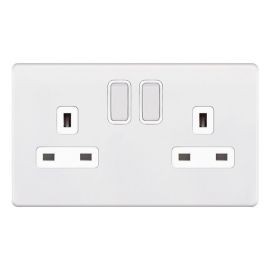 Selectric 5MPLUS-922 5M-PLUS Screwless Matt White 2 Gang 13A 2 Pole 2 Earth Terminal Switched Socket image