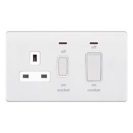 Selectric 5MPLUS-931 5M-PLUS Screwless Matt White 45A Cooker Unit 13A Neon Switched Socket image