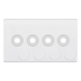 Selectric 5MPLUS-973 5M-PLUS Screwless Matt White 4 Gang Empty Dimmer Plate with Knobs