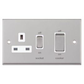 Selectric 7MPRO-149 7MPRO Satin Chrome 45A Cooker Unit 13A Switched Socket - White Insert