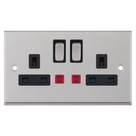 Selectric 7MPRO-224 7MPRO Satin Chrome 2 Gang 13A Neon Switched Socket - Black Insert