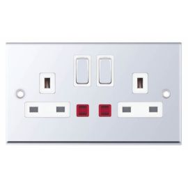 Selectric 7MPRO-324 7MPRO Polished Chrome 2 Gang 13A Neon Switched Socket - White Insert