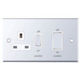 Selectric 7MPRO-349 7MPRO Polished Chrome 45A Cooker Unit 13A Switched Socket - White Insert