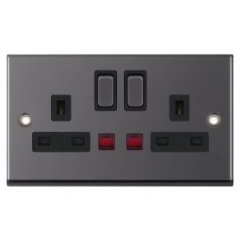 Selectric 7MPRO-424 7MPRO Black Nickel 2 Gang 13A Neon Switched Socket