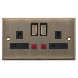 Selectric 7MPRO-624 7MPRO Antique Brass 2 Gang 13A Neon Switched Socket image