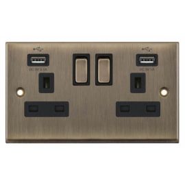 Selectric 7MPRO-661 7MPRO Antique Brass 2 Gang 13A 1 Pole 2x USB-A 2.1A Switched Socket image