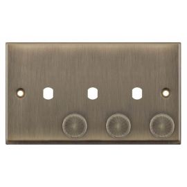Selectric 7MPRO-672 7MPRO Antique Brass 3 Aperture Empty Dimmer Plate with Knobs image
