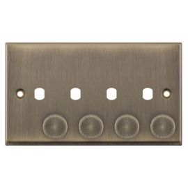Selectric 7MPRO-673 7MPRO Antique Brass 4 Aperture Empty Dimmer Plate with Knobs image