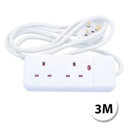 Selectric 8828/13/3M White 2 Gang 13A 2 Metre Lead Unswitched Extension Lead