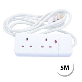 Selectric 8828/13/5M White 2 Gang 13A 2 Metre Lead Unswitched Extension Lead