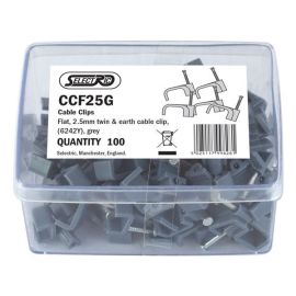 Selectric CCF25G 100 Pack Grey 2.5mm 6242Y Flat Twin and Earth Cable Clips (100 Pack, 0.02 each)