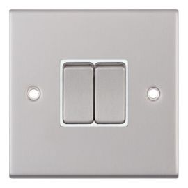 Selectric DSL102 5M Satin Chrome 2 Gang 10AX 2 Way Plate Switch - White Insert image