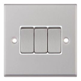 Selectric DSL103 5M Satin Chrome 3 Gang 10AX 2 Way Plate Switch - White Insert image