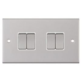Selectric DSL104 5M Satin Chrome 4 Gang 10AX 2 Way Plate Switch - White Insert