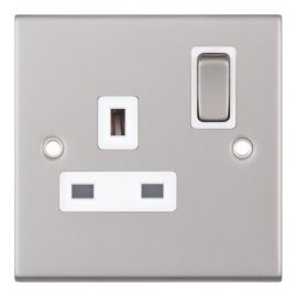 Selectric DSL121 5M Satin Chrome 1 Gang 13A 2 Pole Switched Socket - White Insert