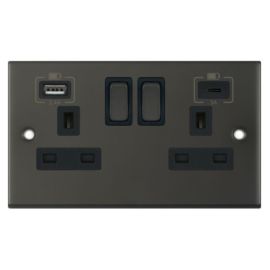 Selectric DSL12-63 5M Dark Bronze 2 Gang 13A 1x USB-A 2.4A 1x USB-C 3A Switched Socket
