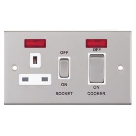 Selectric DSL131 5M Satin Chrome 45A Cooker Switch 13A Neon Switched Socket - White Insert