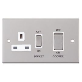 Selectric DSL149 5M Satin Chrome 45A Cooker Switch 13A Switched Socket - White Insert image