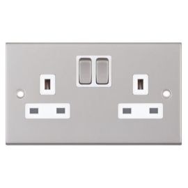 Selectric DSL151 5M Satin Chrome 2 Gang 13A 1 Pole Switched Socket - White Insert image