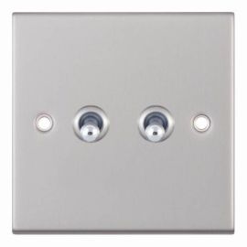Selectric DSL175 5M Satin Chrome 2 Gang 10A 2 Way Toggle Switch - White Insert image