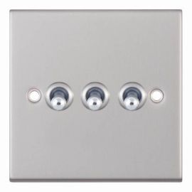 Selectric DSL176 5M Satin Chrome 3 Gang 10A 2 Way Toggle Switch - White Insert