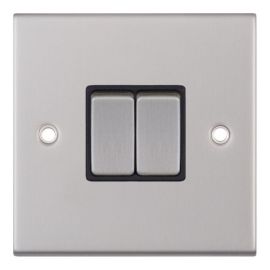 Selectric DSL202 5M Satin Chrome 2 Gang 10AX 2 Way Plate Switch - Black Insert image