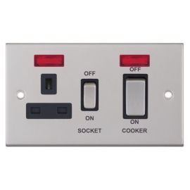 Selectric DSL231 5M Satin Chrome 45A Cooker Switch 13A Neon Switched Socket - Black Insert