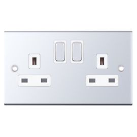 Selectric DSL322 5M Polished Chrome 2 Gang 13A 2 Pole 2 Earth Terminal Switched Socket image