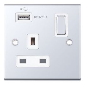 Selectric DSL360 5M Polished Chrome 1 Gang 13A 1x USB-A 2.1A Switched Socket