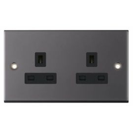 Selectric DSL420 5M Black Nickel 2 Gang 13A 2 Earth Terminal Unswitched Socket