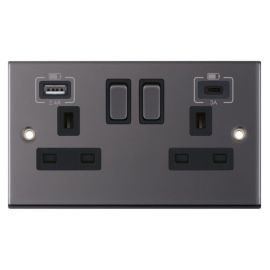 Selectric DSL463 5M Black Nickel 2 Gang 13A 1x USB-A 2.4A 1x USB-C 3A Switched Socket image