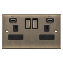 Selectric DSL661 5M Antique Brass 2 Gang 13A 2x USB-A 2.1A Switched Socket image