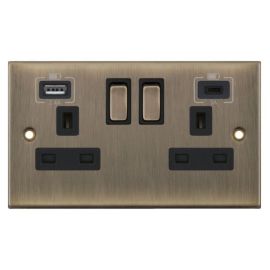 Selectric DSL663 5M Antique Brass 2 Gang 13A 1 Pole 1x USB-A 2.4A 1x USB-C 3A Switched Socket image