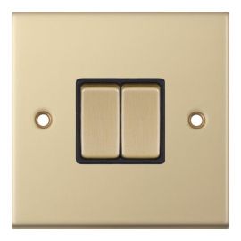 Selectric DSL802 5M Satin Brass 2 Gang 10AX 2 Way Plate Switch