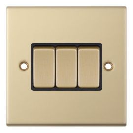 Selectric DSL803 5M Satin Brass 3 Gang 10AX 2 Way Plate Switch