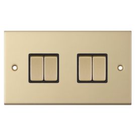 Selectric DSL804 5M Satin Brass 4 Gang 10AX 2 Way Plate Switch image