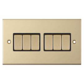 Selectric DSL805 5M Satin Brass 6 Gang 10AX 2 Way Plate Switch