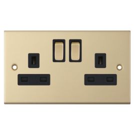 Selectric DSL822 5M Satin Brass 2 Gang 13A 2 Pole 2 Earth Terminal Switched Socket
