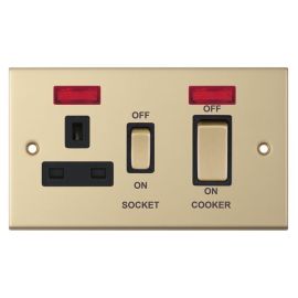 Selectric DSL831 5M Satin Brass 45A Cooker Switch 13A Neon Switched Socket