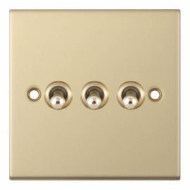 Selectric DSL876 5M Satin Brass 3 Gang 10A 2 Way Toggle Switch image