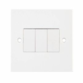 Selectric LG203 Square White 3 Gang 10AX 2 Way Plate Light Switch image